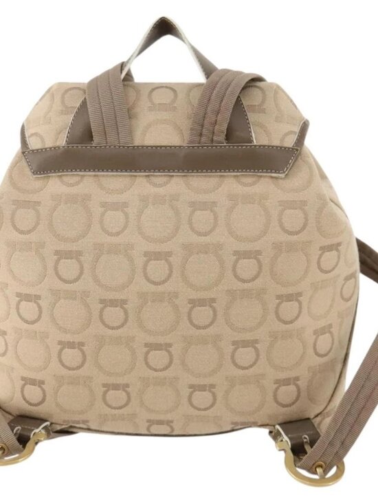 Salvatore Ferragamo Gancini Backpack Canvas Beige Gold Auth BA10432 main image 8